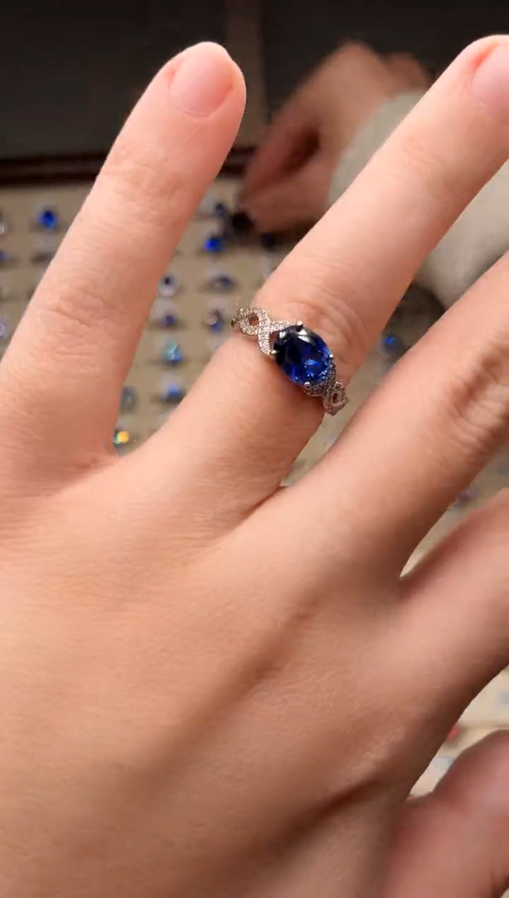 戒指蓝宝石银S925镶嵌皇家蓝