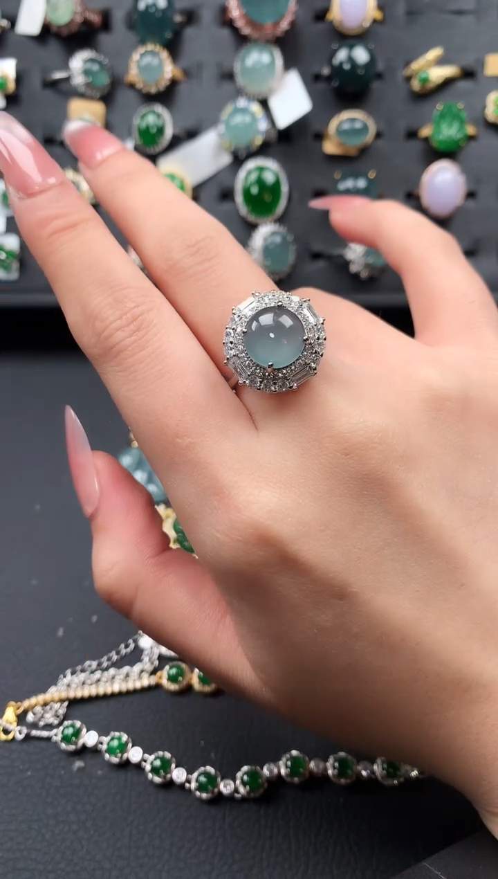 【闪购商品】翡翠戒指银S925镶嵌52141