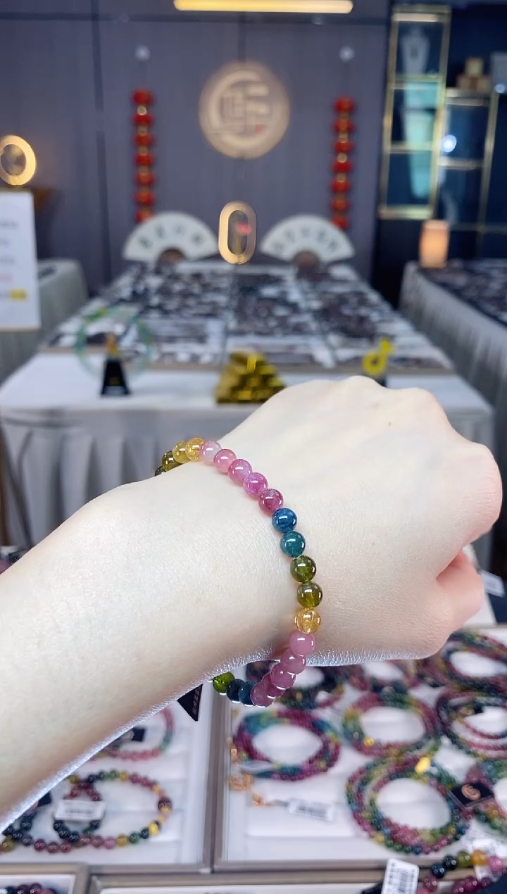 未镶嵌老矿碧玺彩虹单圈手串5mm+碧玺dan多样性发货一条