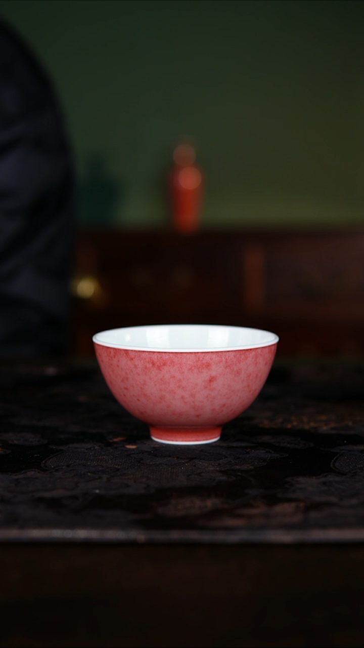 杯子白泥景德镇高温铜红釉豇豆红