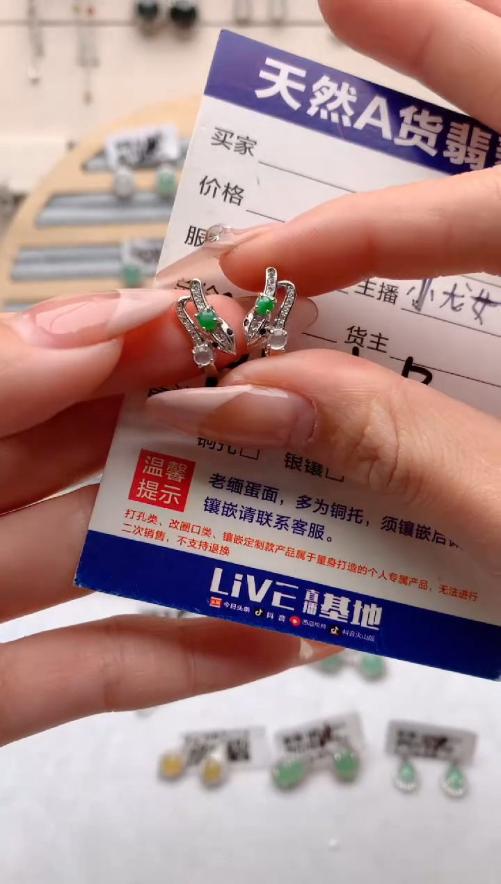 【闪购商品】翡翠耳饰银S925镶嵌3号