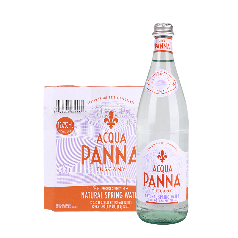 意大利普娜矿泉水250ml/750ml整箱玻璃瓶圣碧涛天然饮用水弱碱性