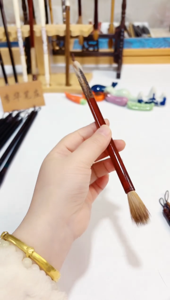 牛角雕刻科檀百纯红狐紫毫毛笔1支