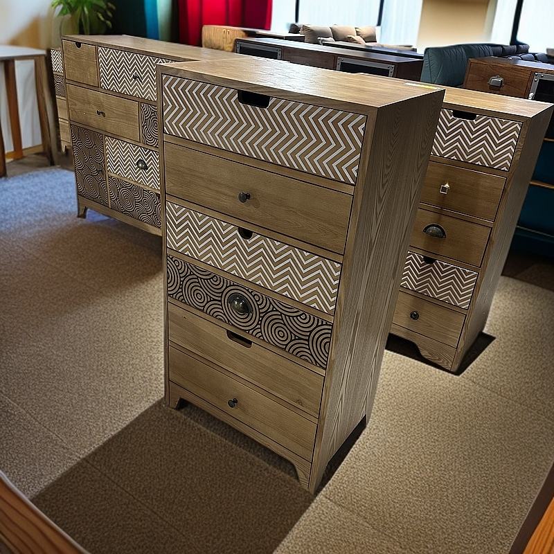 斗柜单排实木榫卯出口外贸北欧ins诧寂风六抽斗柜4502-177