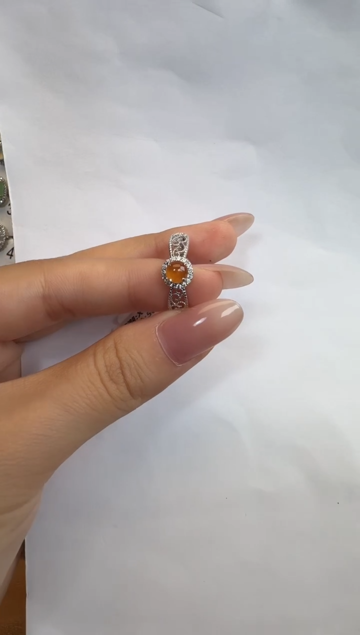 银S925镶嵌戒指翡翠925银镶A货翡翠戒指65