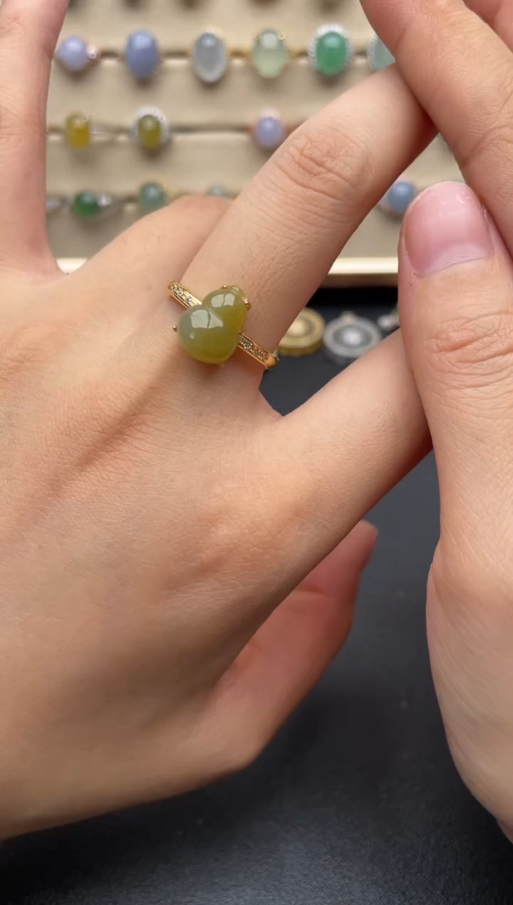 银S925镶嵌戒指翡翠一物一证一礼盒