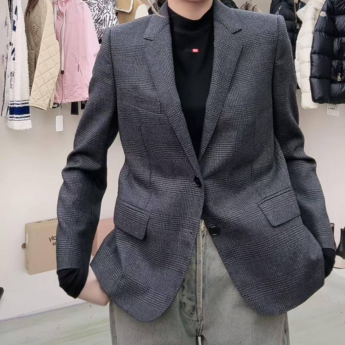 全新未使用 Celine/思琳 格纹长袖西装外套/36码