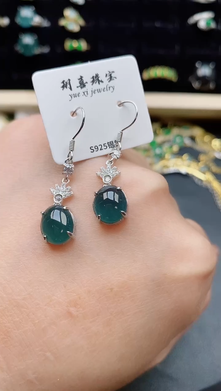 【闪购商品】翡翠耳饰银S925镶嵌508505