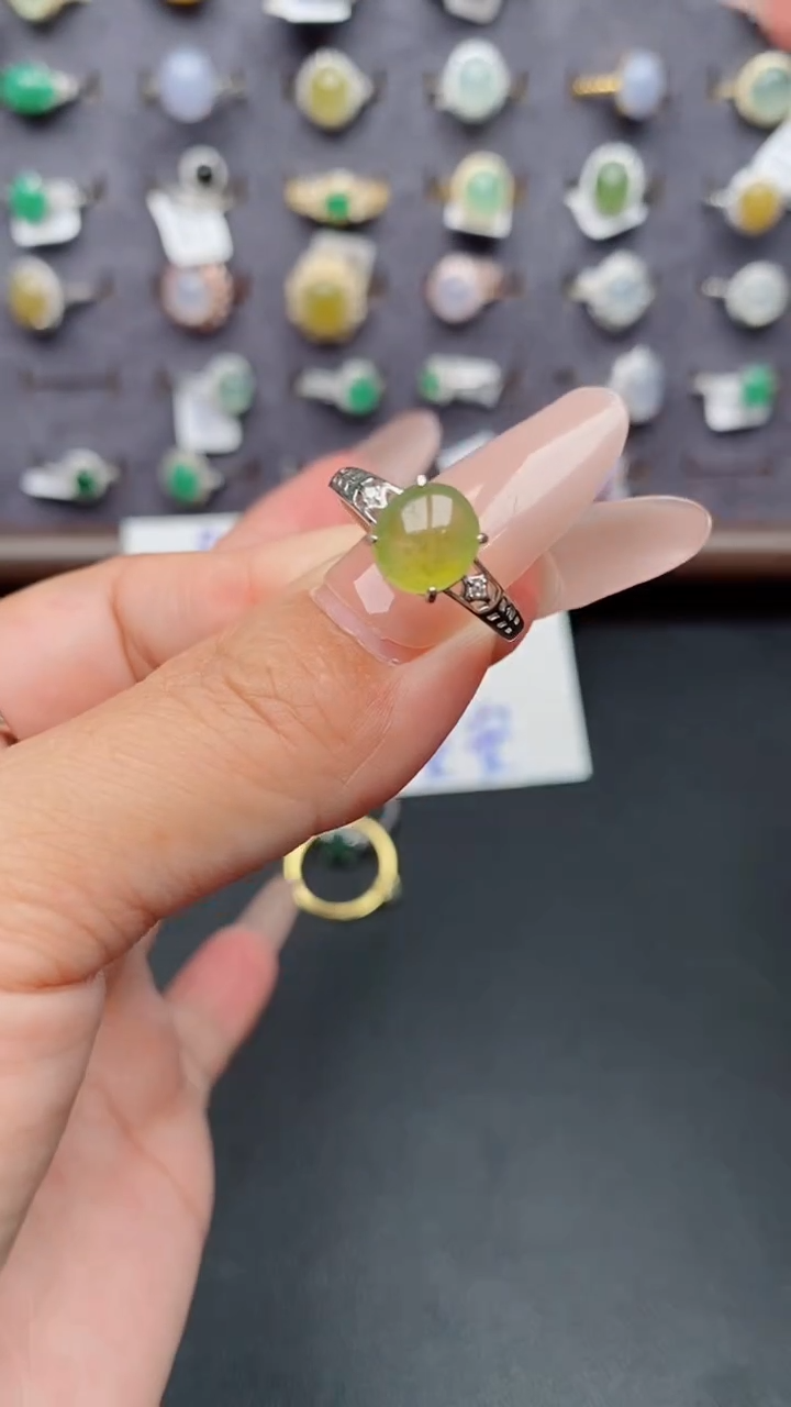 银S925镶嵌戒指翡翠天然A货翡翠11  1-