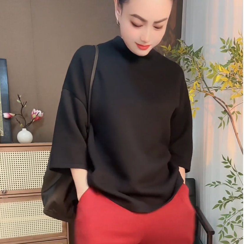 秋款八分袖休闲宽松净版高端上衣
