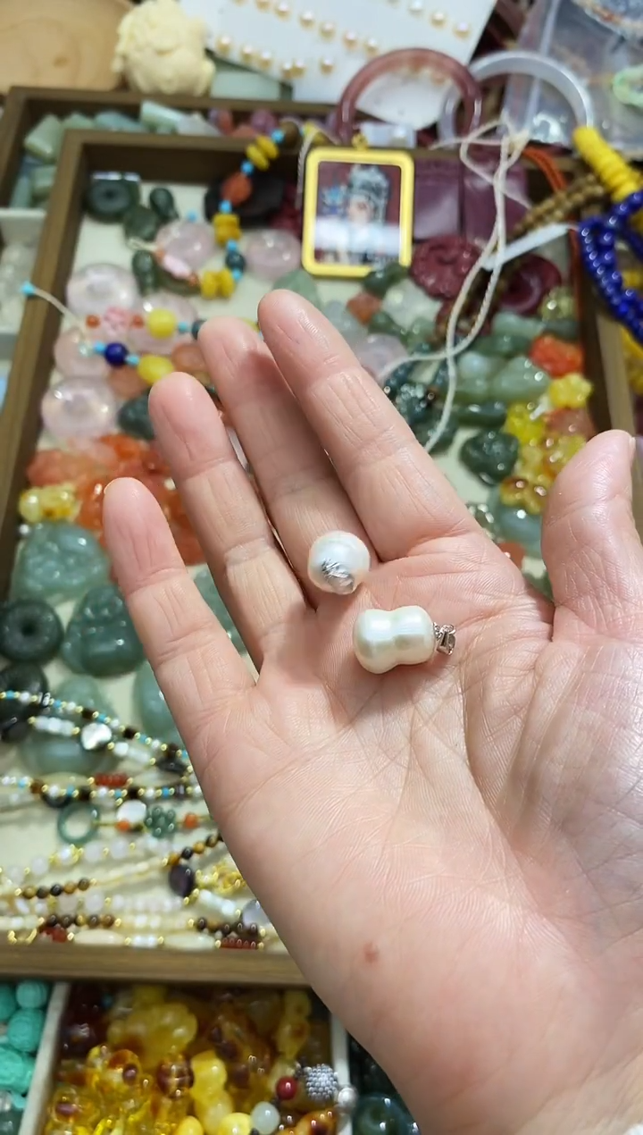 合金玛瑙/玉髓珠宝半成品天然淡水珍珠葫芦925银吊坠