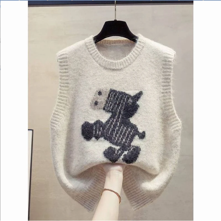 针织圆领女马夹秋冬可爱针织马甲春秋秋季宽松女士2025无袖洋气