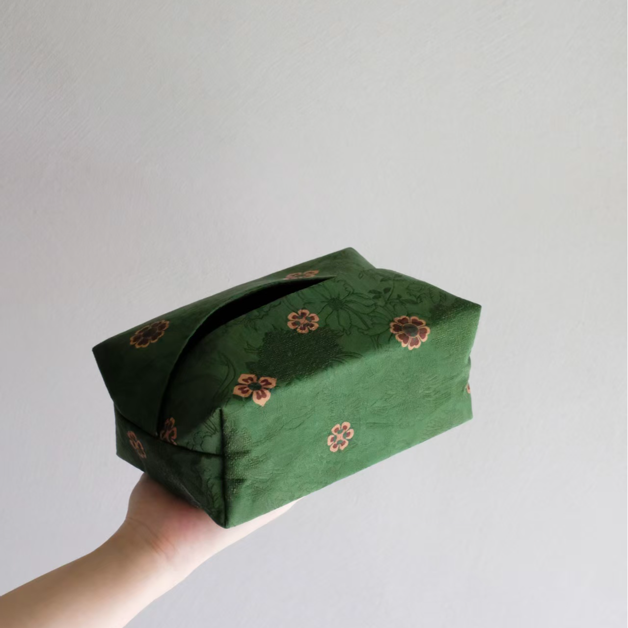 【团花宝相】绿底 真丝香云纱抽纸袋（慢蓝S0037）