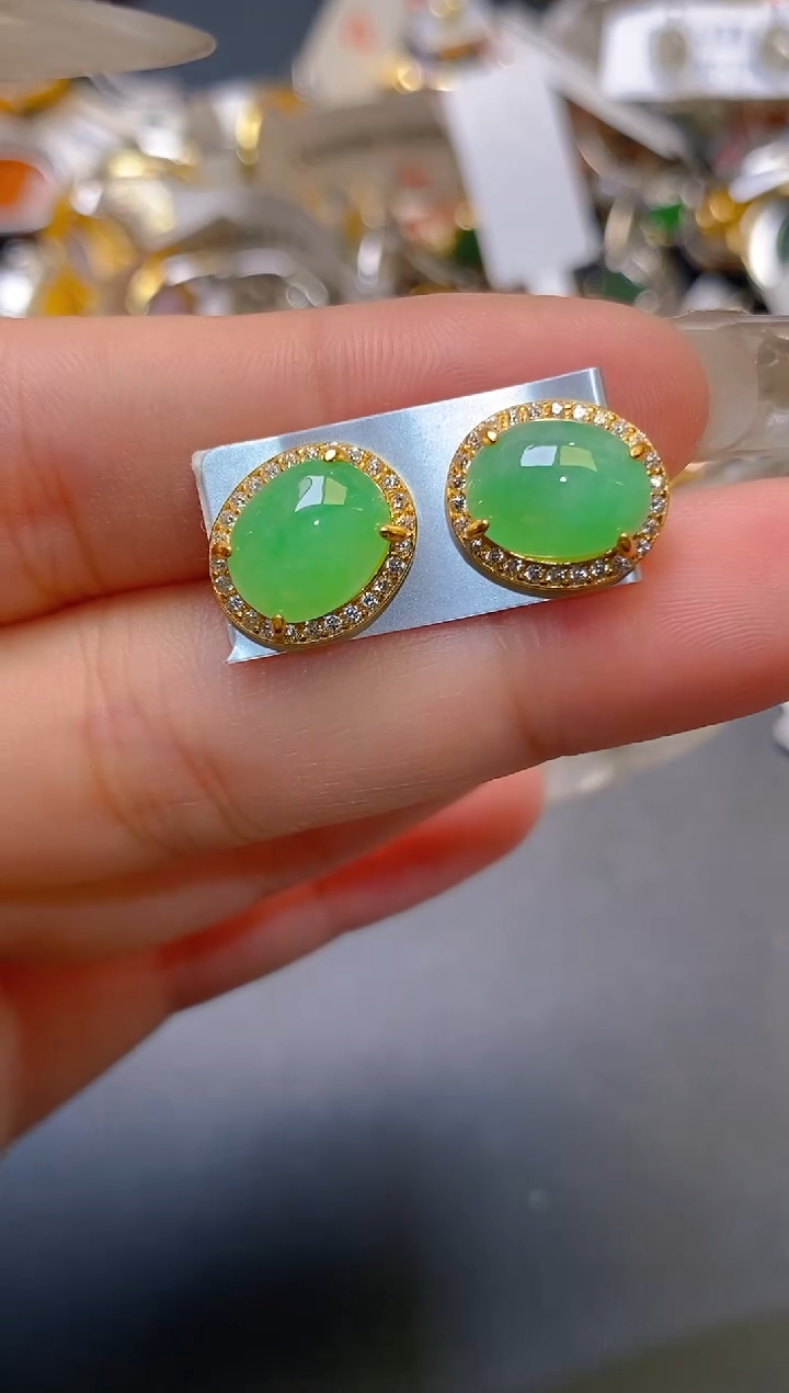 【闪购商品】翡翠耳饰银S925镶嵌天然A货翡翠1