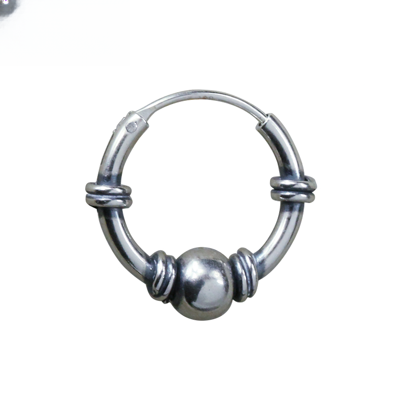 MOKI 925银耳饰 925银珠珠耳圈时尚男女民族风