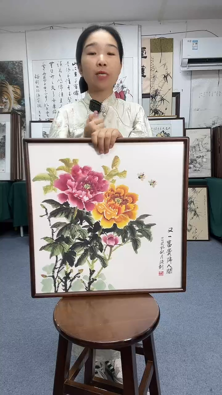 国画52*52实木画框京东包邮手绘