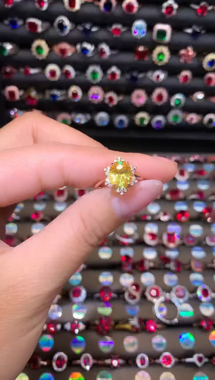 【闪购商品】水晶戒指银S925镶嵌黄水晶玫瑰金