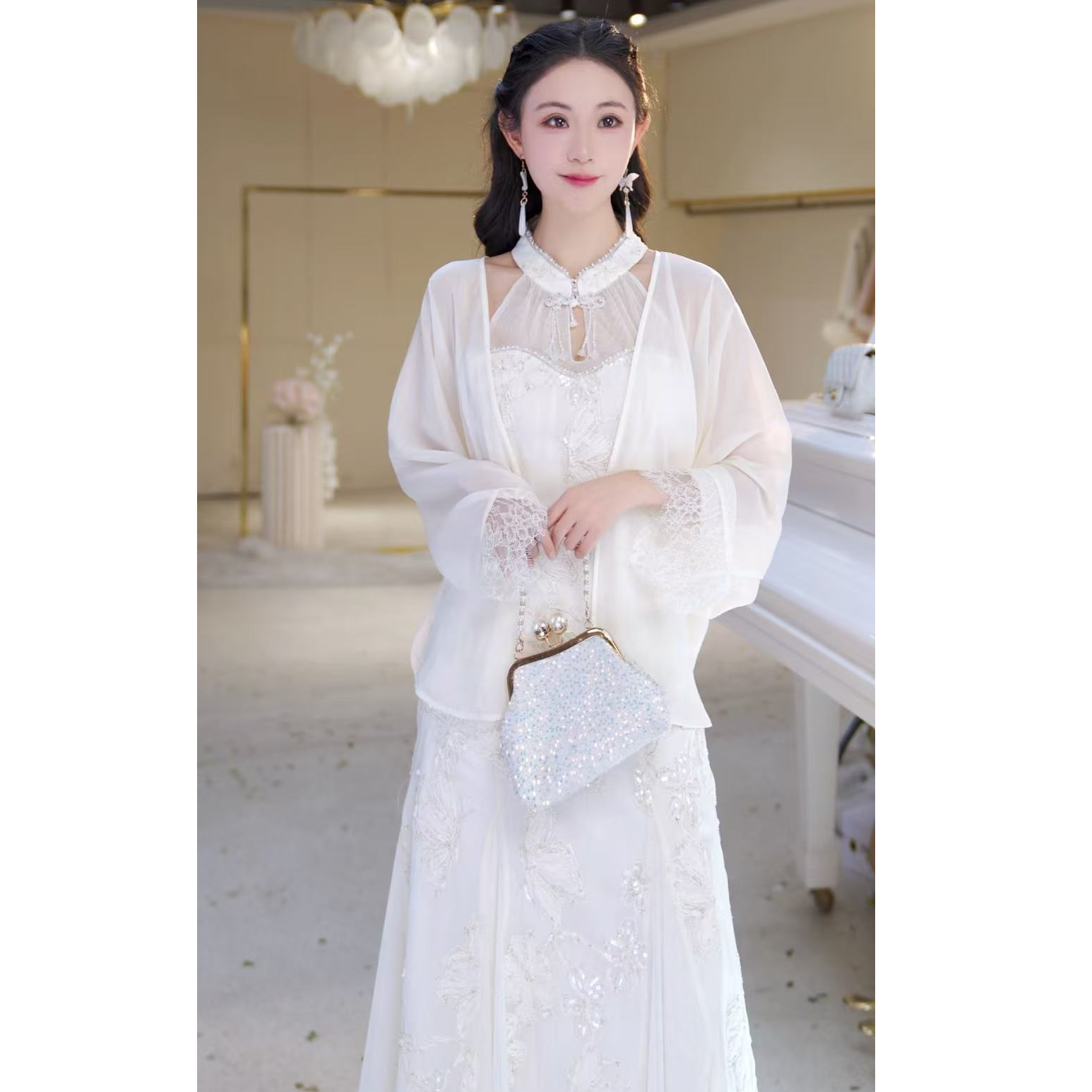 【北栀】【画中仙】重工蕾丝亮钻小衫连衣裙小个子版814170+814168