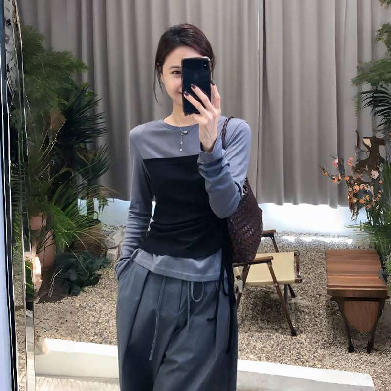 【青青】大码时尚气质长袖T恤女秋季韩系设计感胖MM显瘦上衣70296