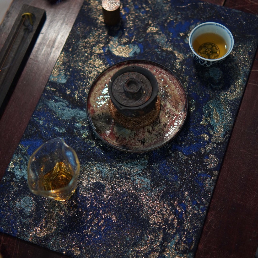 乔木手作 秘境 鎏金茶席 吸水茶席 轻奢干泡茶席 织锦缎茶席