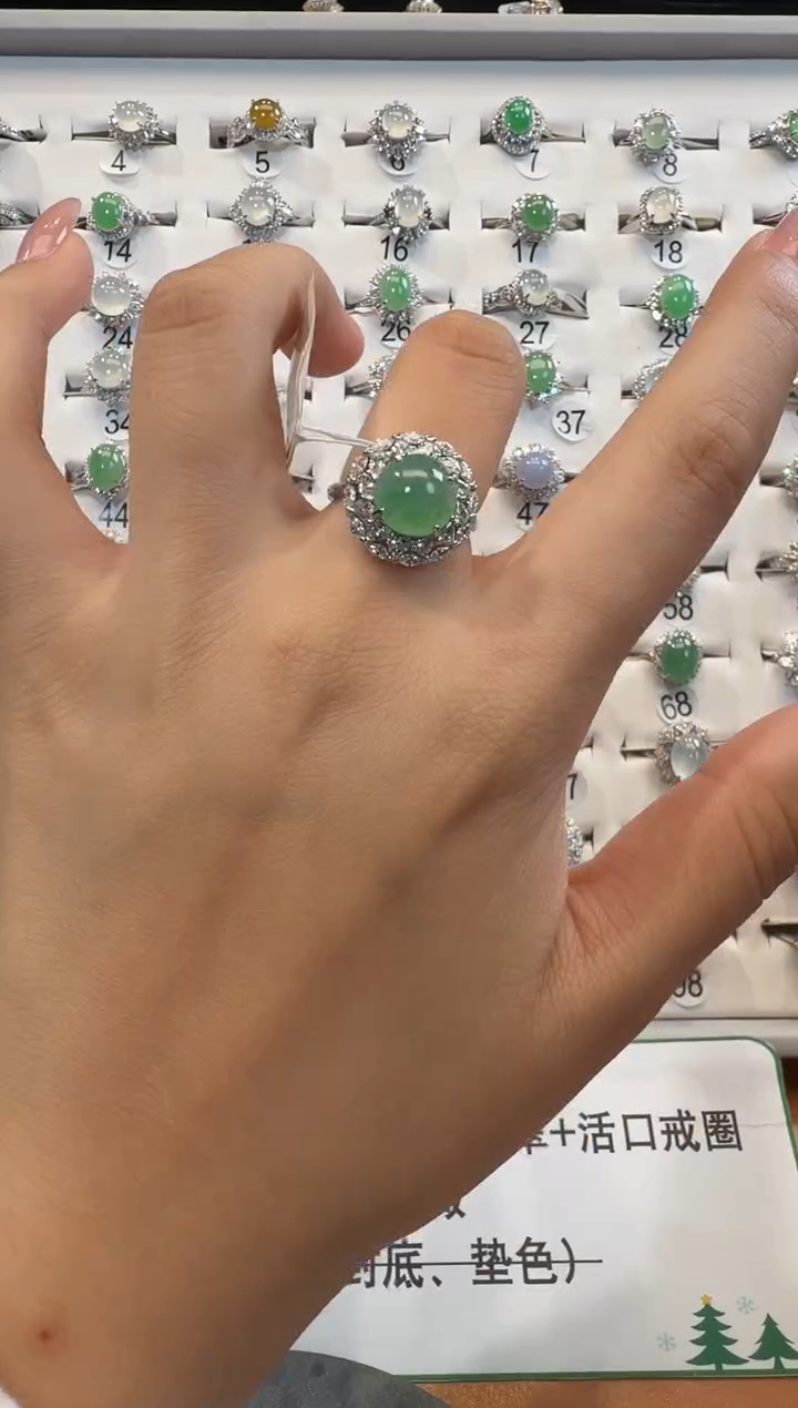 银S925镶嵌戒指翡翠925银镶翡翠戒指镶嵌179