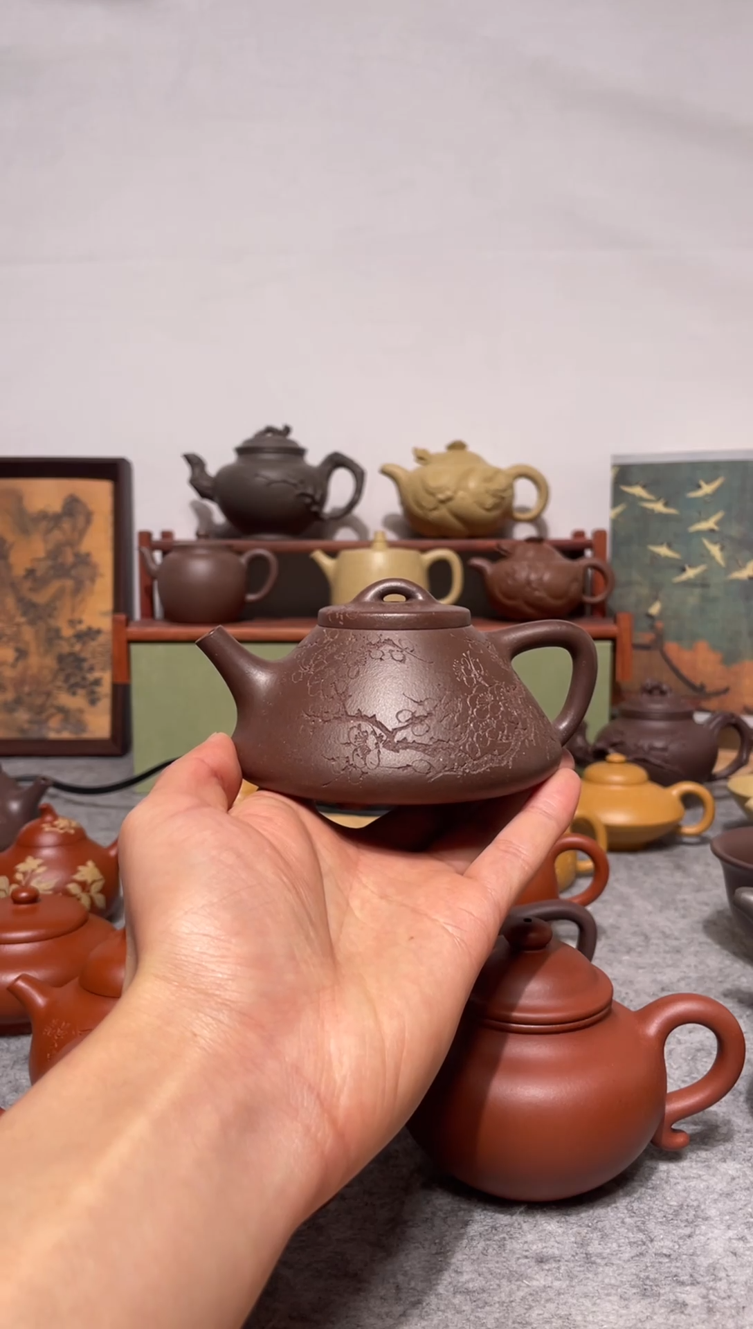 茶壶紫砂大水潭天青手工泥  子冶石瓢230cc