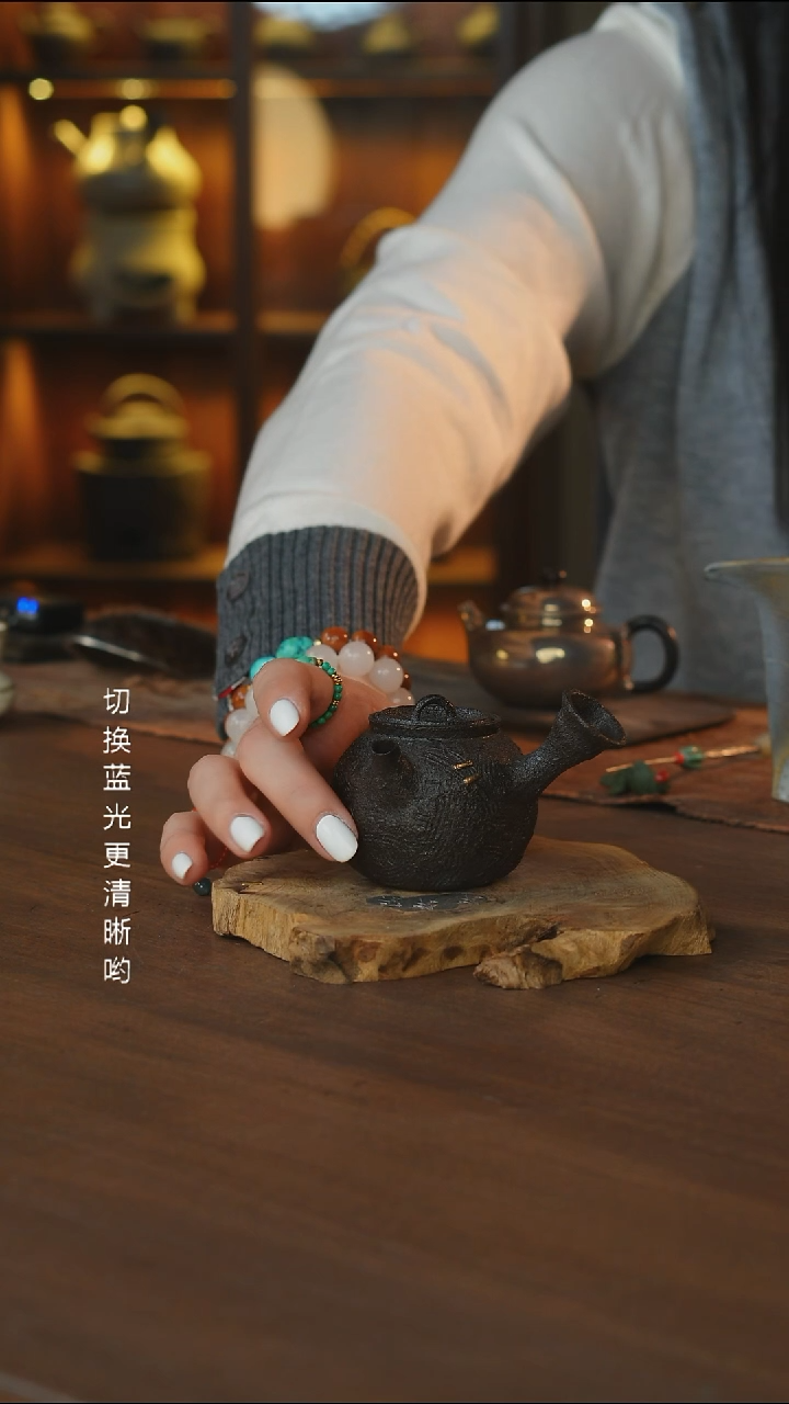 陶钉黑侧把壶....