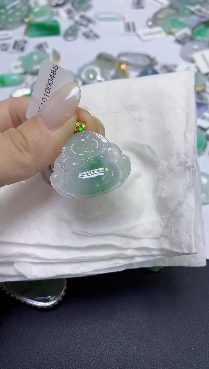 颈饰18K金镶嵌翡翠天然缅甸翡翠A货百元以上9元证书费自理