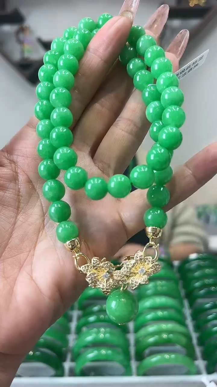 【闪购商品】砖雕闪21 正阳绿项链10mm