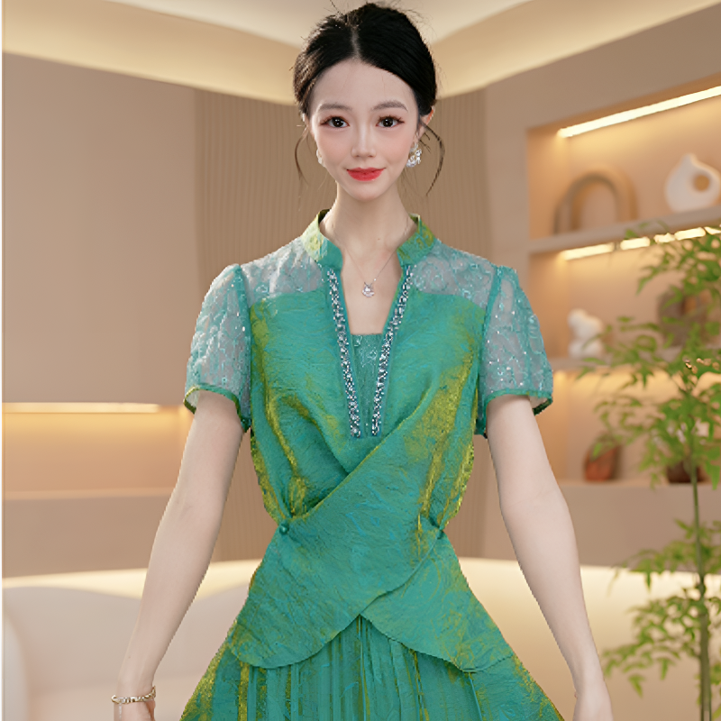 2025夏季时尚清凉薄款优雅刺绣半身裙套装两件套M-4XL