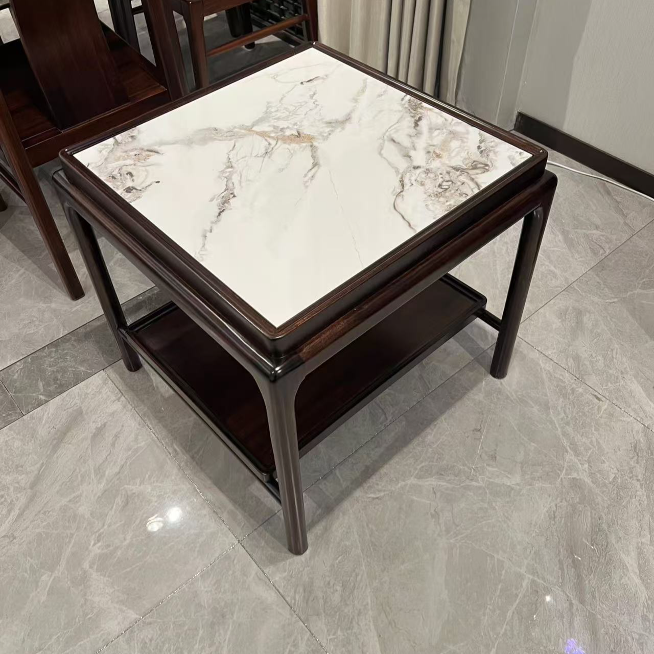 方边几----黑檀全实木小茶几轻奢方边几岩板方角几新中式方几简约