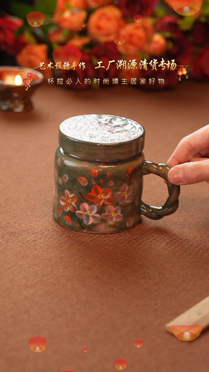 【闪购商品】杯手艺人手绘釉下彩异形器物