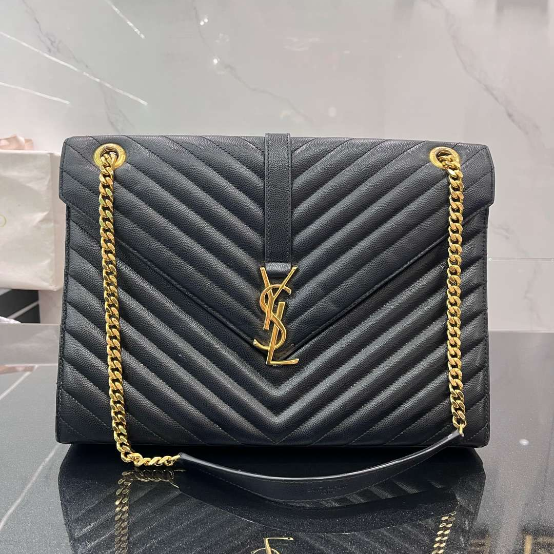 95新 YSL/圣罗兰 圣罗兰黑金大号信封包 单肩包 11588420