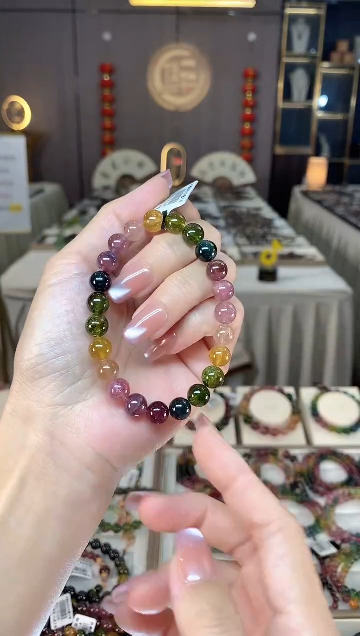 未镶嵌冰透体老矿碧玺彩虹单圈手串8mm+碧玺hon多样性发一条