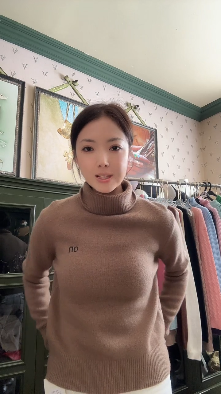 经典刺绣咖色羊毛套头衫