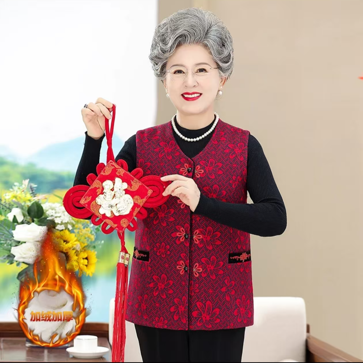 奶奶秋冬装马甲60岁中老年人女装加厚加绒坎肩70老太太外穿妈妈装