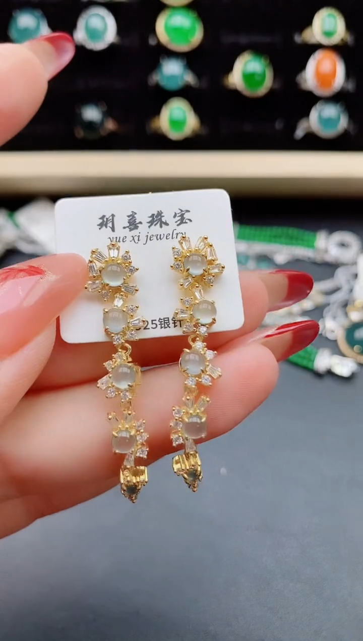 【闪购商品】翡翠耳饰银S925镶嵌5080550