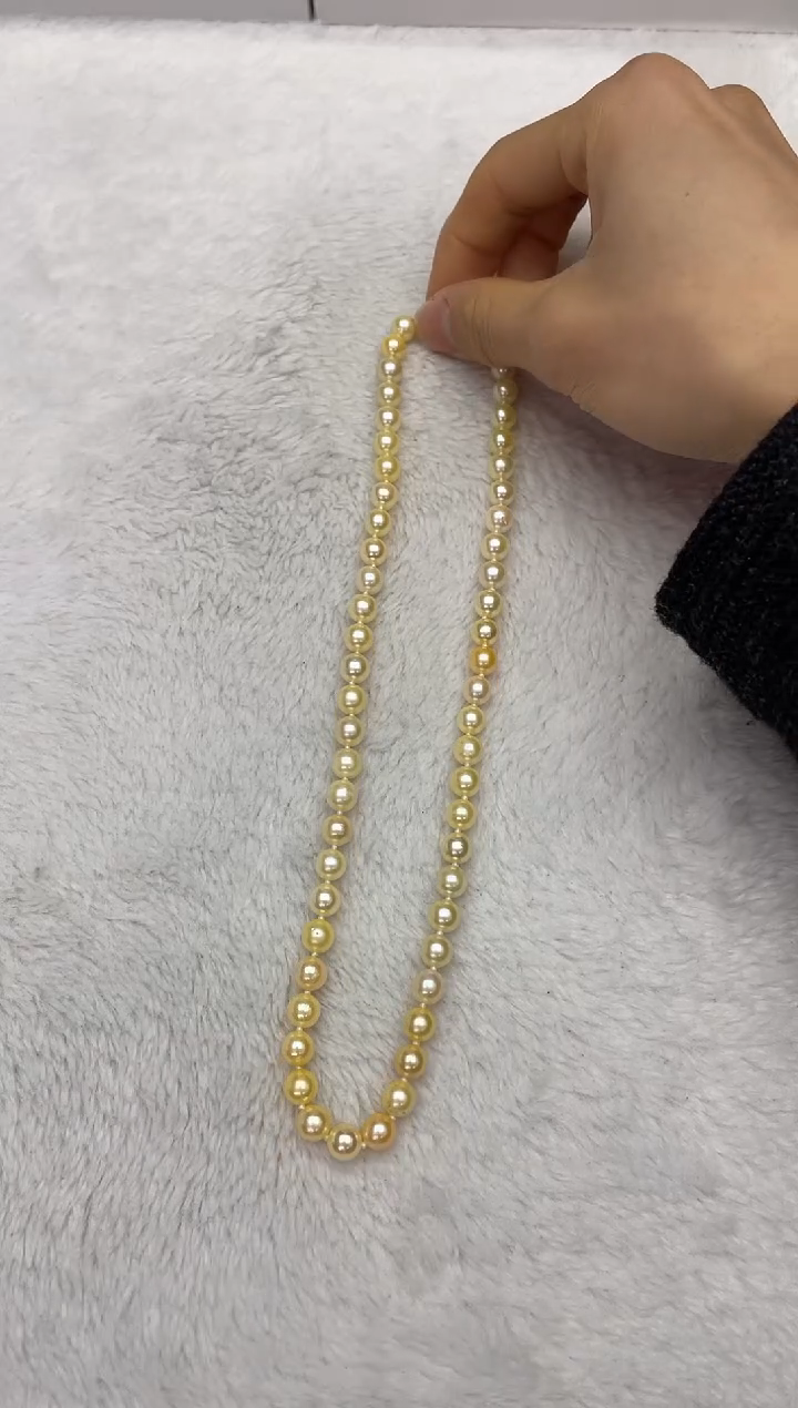 【闪购商品】海水珍珠项链银S925镶嵌AK羽皇金7-7.5mm（多样性发一）