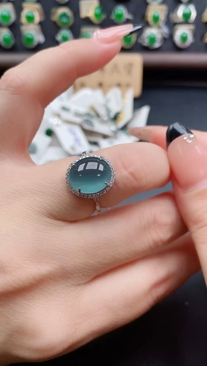 银S925镶嵌戒指翡翠1