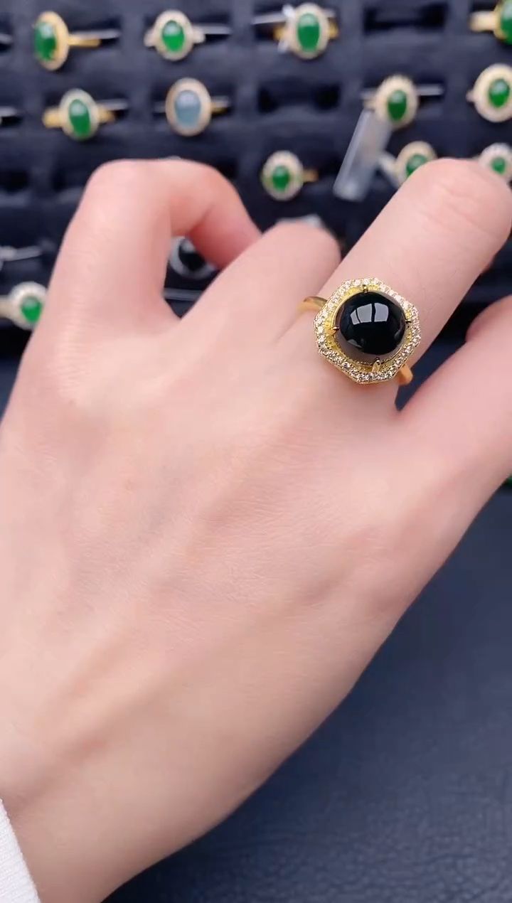 银S925镶嵌戒指翡翠天然a货翡翠122