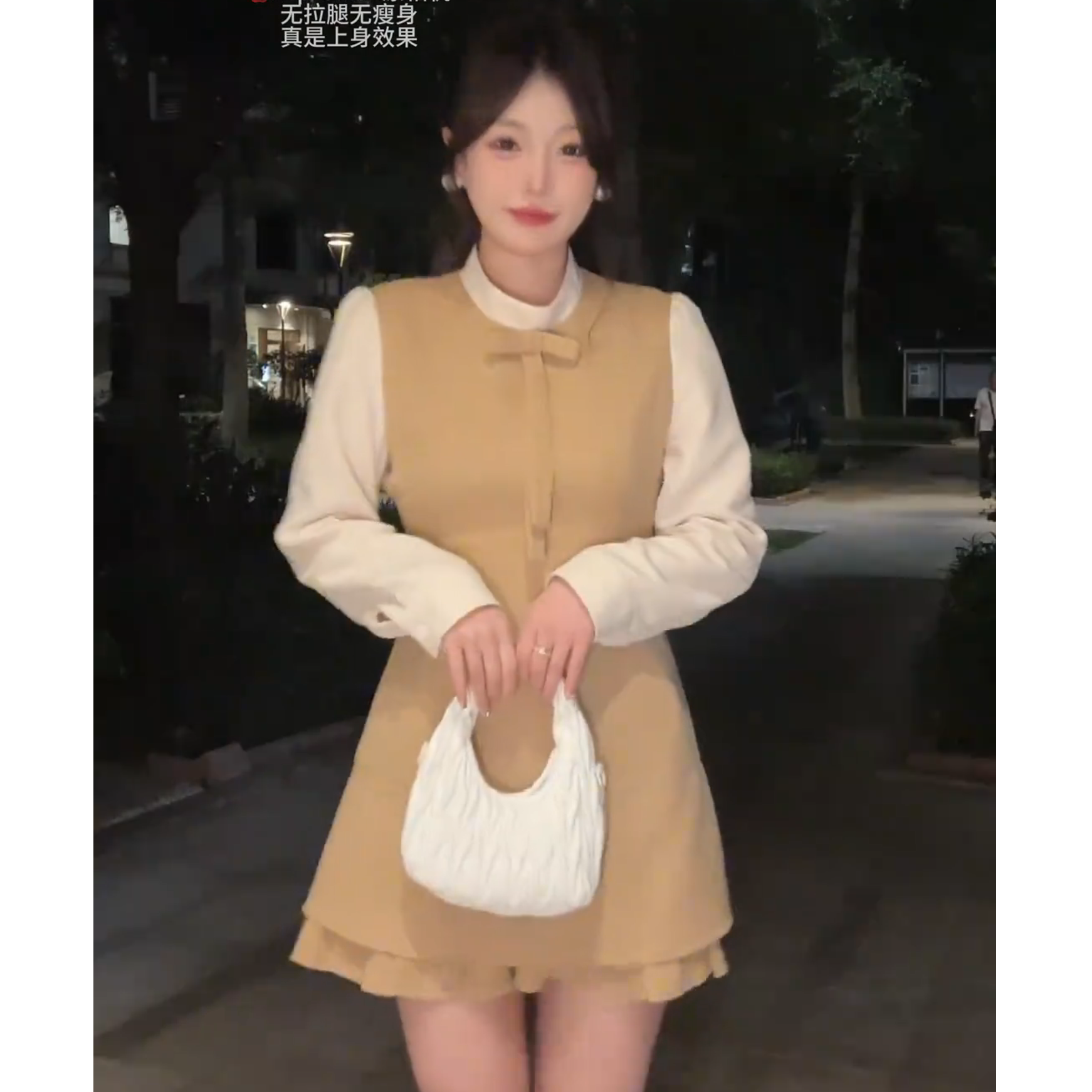 短裙遮肉微胖显瘦大码法式复古感假两件打底娃娃连衣裙10451