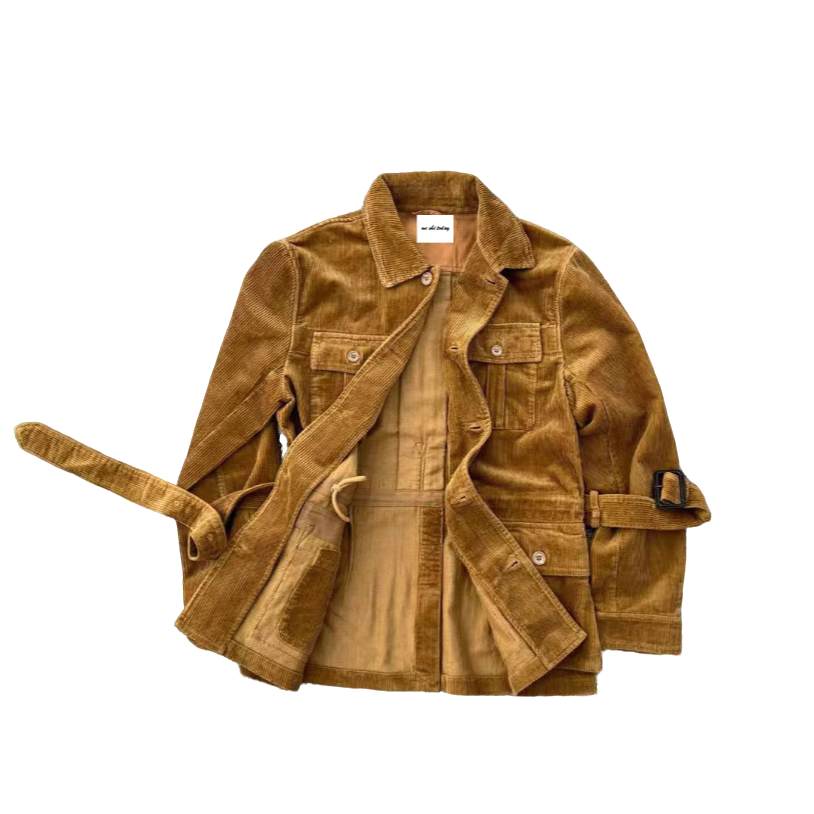 R 美式复古纯棉灯芯绒宽腰带痞帅西装夹克外套猎装猎户夹克外套 Y