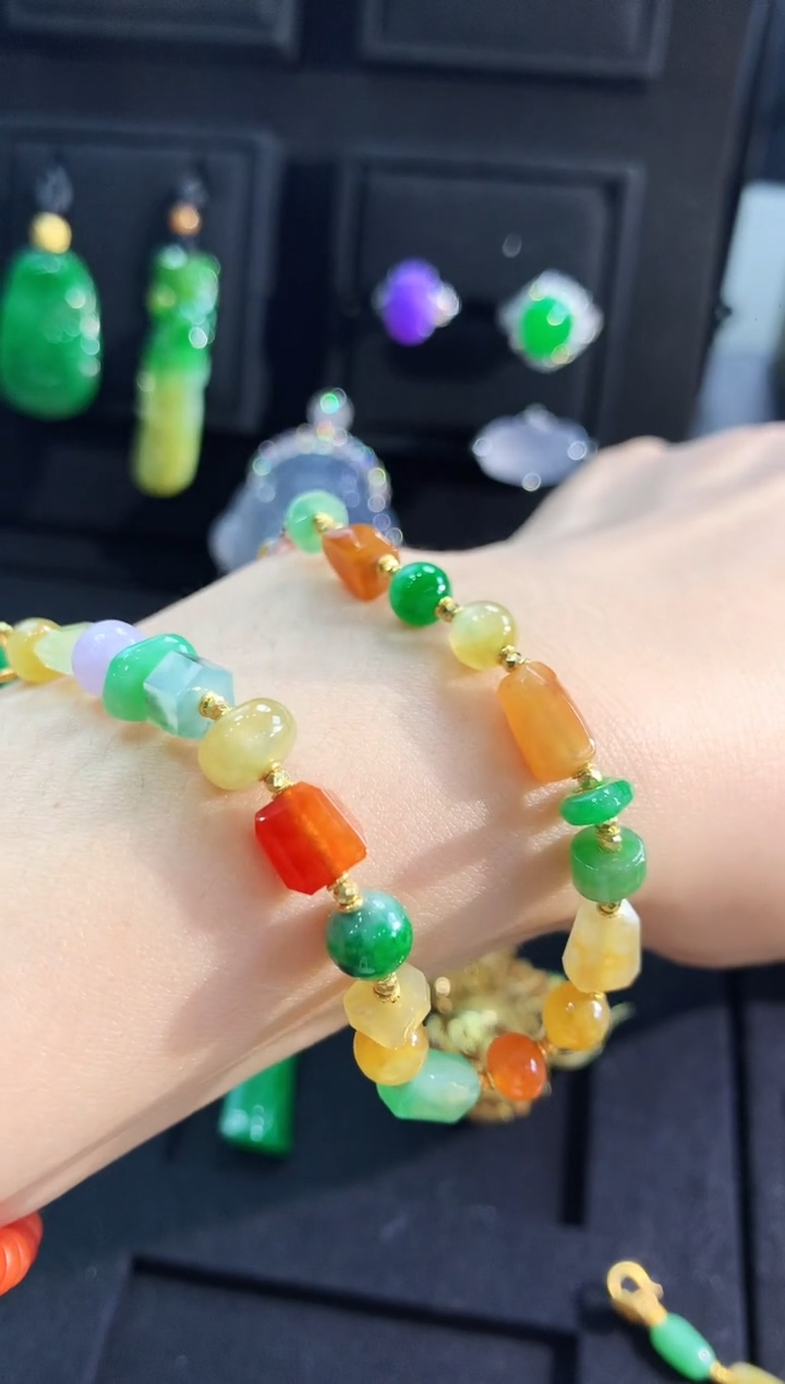 【闪购商品】翡翠手链18K金镶嵌手链