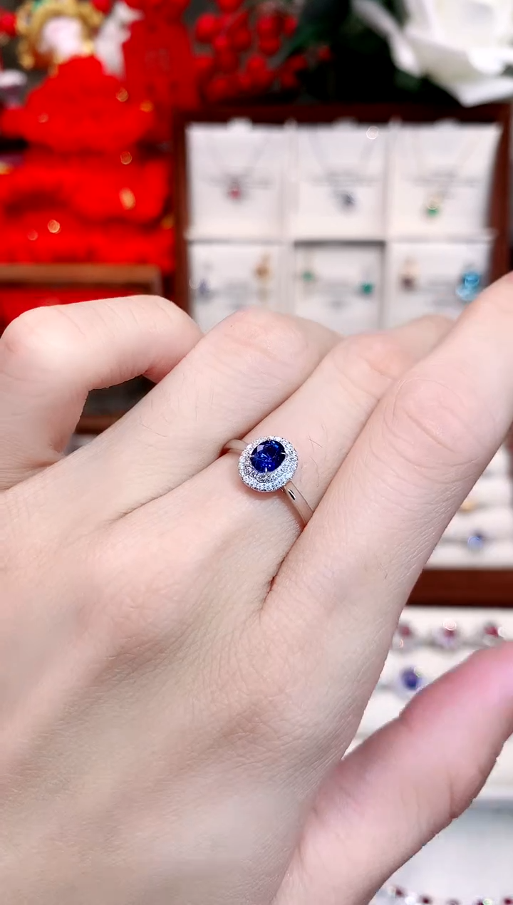 【闪购商品】蓝宝石戒指18K金镶嵌0.56ct/天然宝石/七天无理由