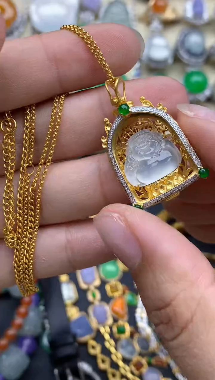 翡翠18K金镶嵌颈饰680-春日珠宝