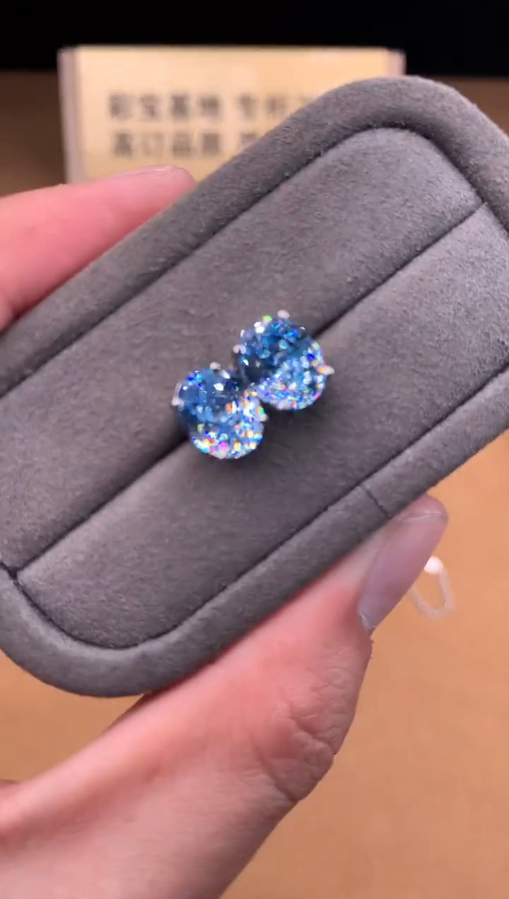 银S925镶嵌耳钉海蓝宝石2323