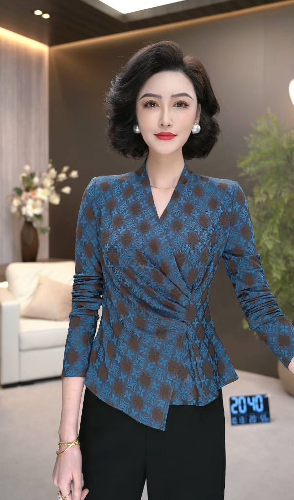 2025秋冬高弹超柔加绒保暖3D立体软雕提花包裹式V领短上衣WF6006R