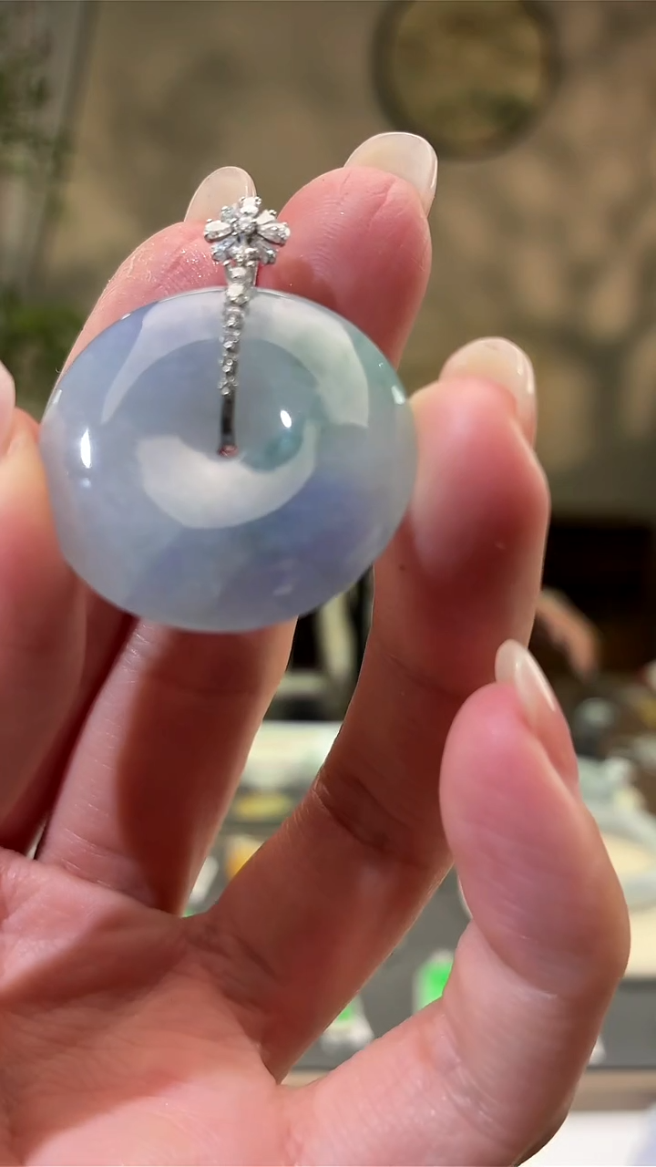 吊坠(不含链)18K金镶嵌翡翠平安扣