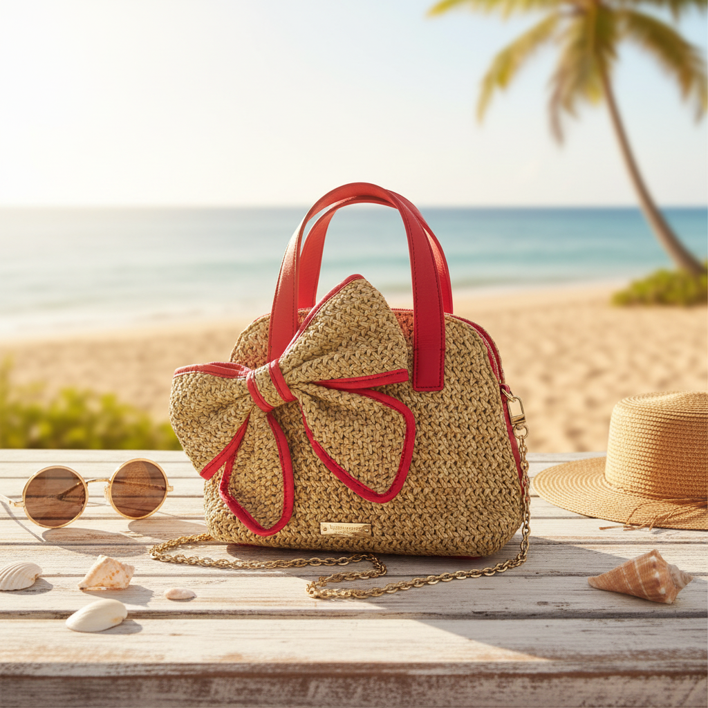 95新 Kate spade/凯特丝蓓  草编蝴蝶结手提包 1828 0454 