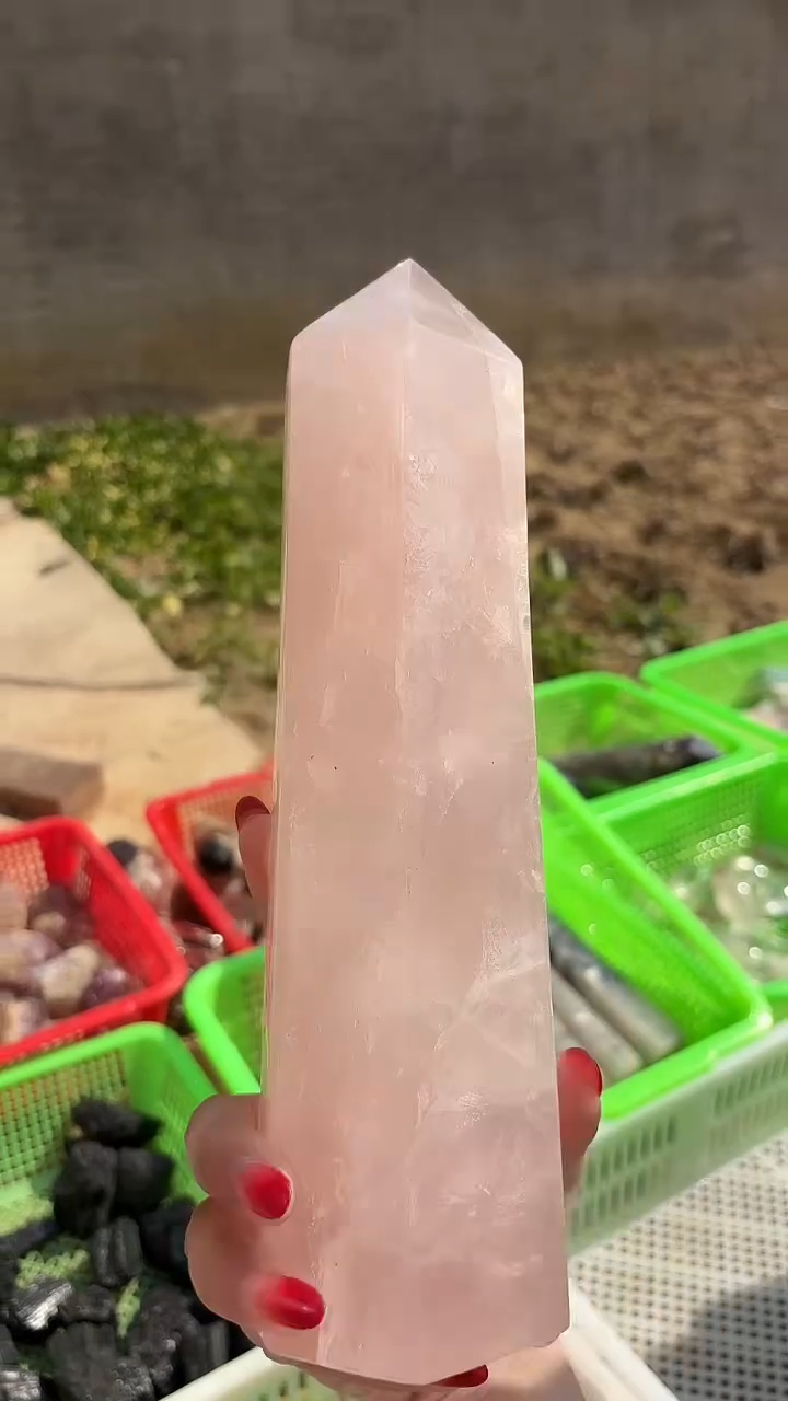 【闪购商品】水晶摆件未镶嵌粉水晶柱子 034